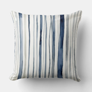 Blue and white watercolor stripes cushion