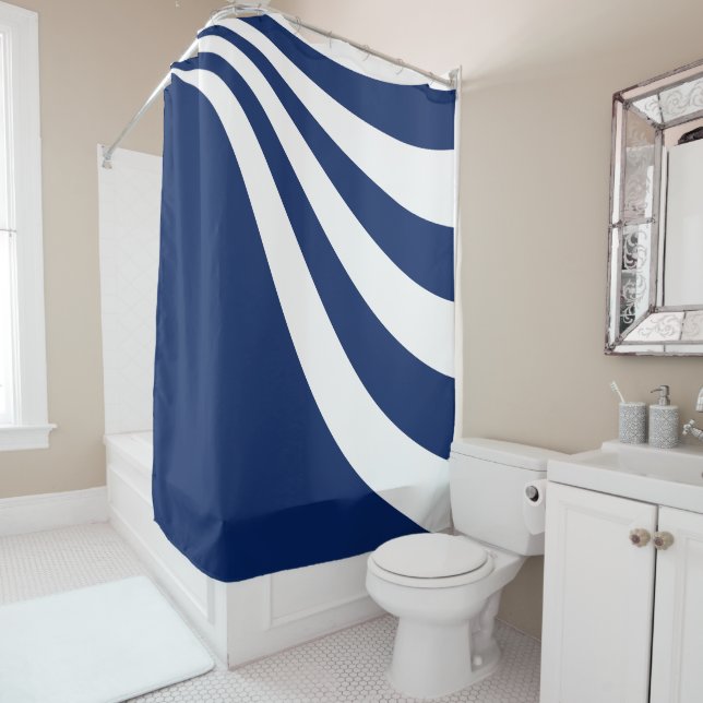 Blue and White Wave Shower Curtain (In Situ)