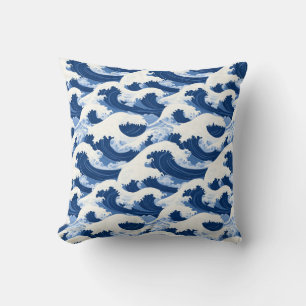 Blue and white Waves Nautical pattern Cushion