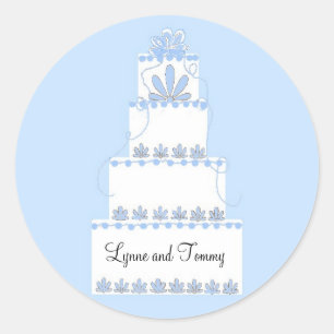 Blue and White Wedding Cake Classic Round Sticker