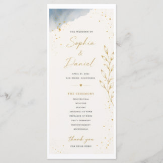 Blue and White Wedding Program with Leaves Programme