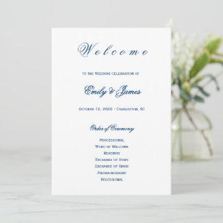 Blue and White Wedding Programme