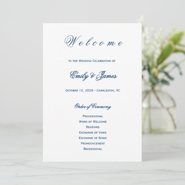 Blue and White Wedding  Programme (Standing Front)