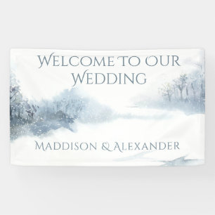 Blue and White Wedding Reception Banner