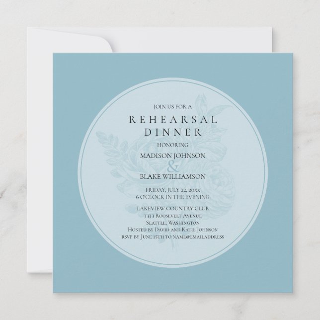 Blue and White Wedding Rehearsal Dinner Invitation (Front)