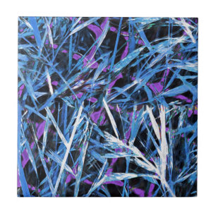 Blue and White Weeds on a Purple Grid Tile