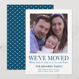 Blue And White We've Moved Family Photo Moving Announcement