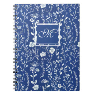 Blue and White WIldflower Monogram Notebook