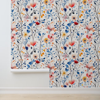 Blue and White Wildflower Wallpaper
