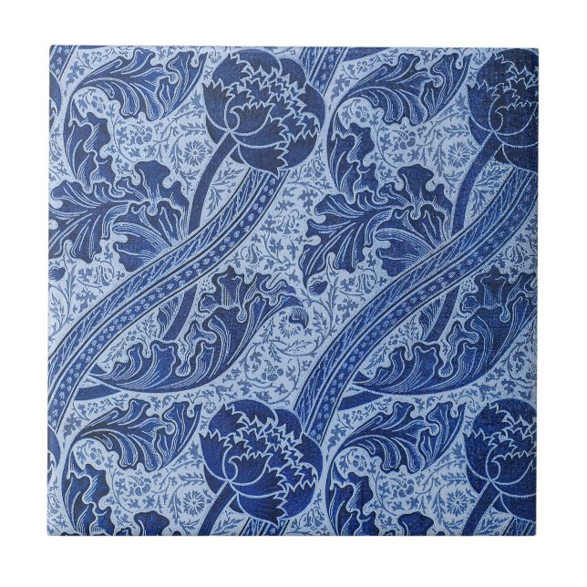 Blue and White William Morris Style Floral Tile (Front)