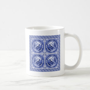 Blue and white, willow pattern design coffee mug