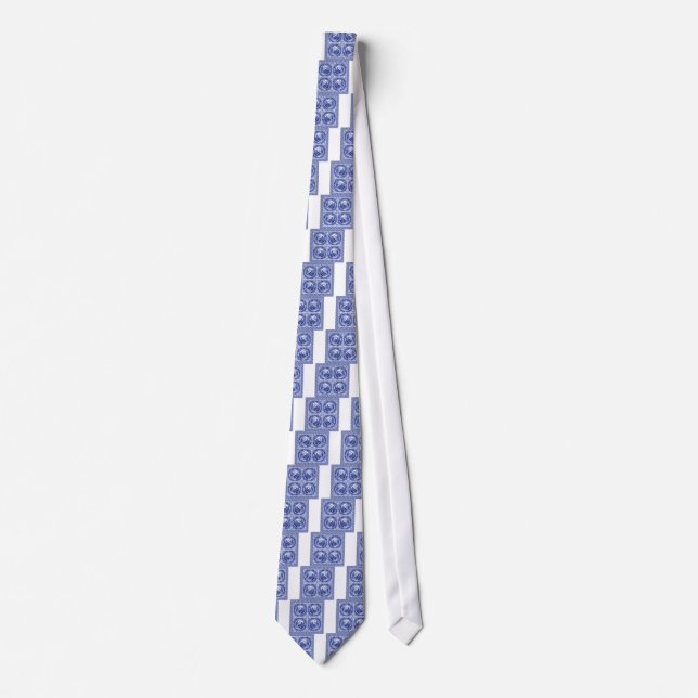 Blue and white, willow pattern design tie (Front)