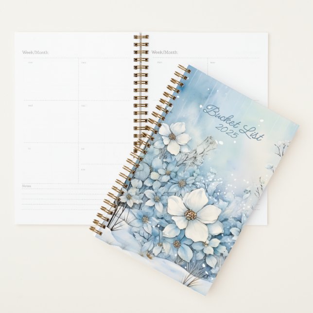 Blue and White Winter Floral Bucket List  Planner (Display)