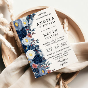 Blue and White Winter Flowers Wedding Invitation