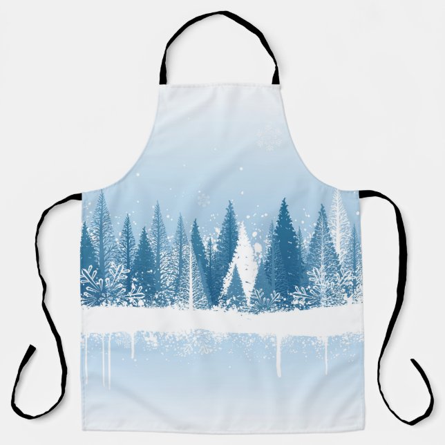 Blue and white winter forest grunge paint design apron (Front)