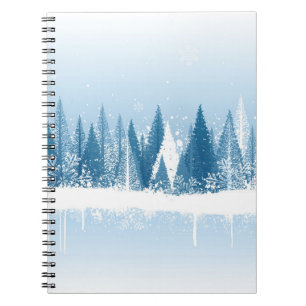 Blue and white winter forest grunge paint design notebook