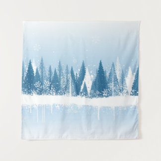 Blue and white winter forest grunge paint design tapestry