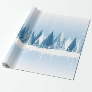Blue and white winter forest grunge paint design wrapping paper