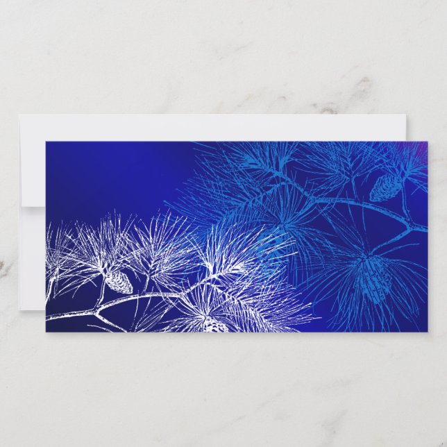 Blue and White Winter Pine Photo Card (Front)