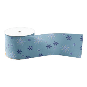 Blue and White Winter Snowflake Grosgrain Ribbon