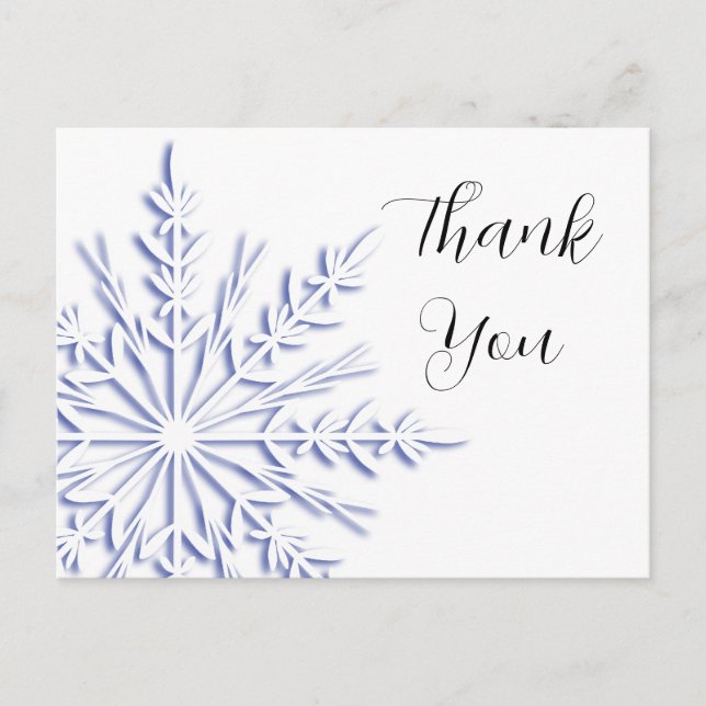 Blue and White Winter Snowflake Thank You Postcard (Front)
