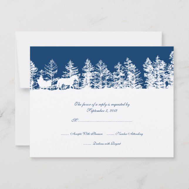 Blue and White Winter Wedding RSVP Card (Front)