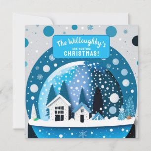 Blue and White Winter Wonderland Houses Snow Globe Save The Date