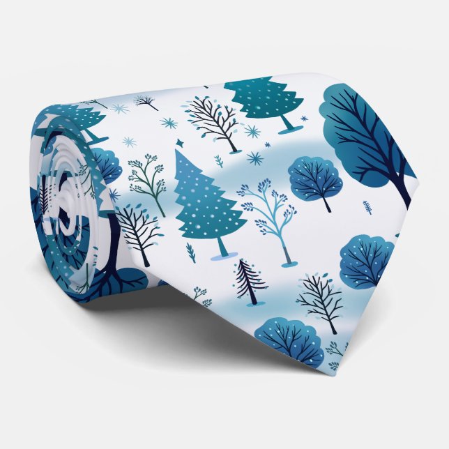 Blue and White Winter Wonderland Tie (Rolled)
