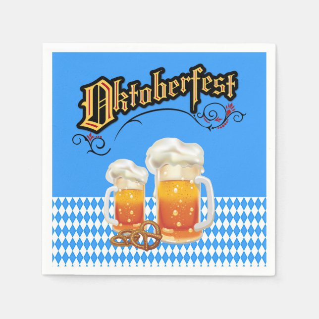 Blue and White with Beer Steins Oktoberfest Napkin (Front)