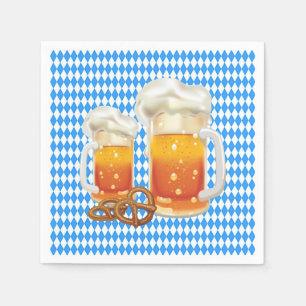 Blue and White with Beer Steins Oktoberfest Napkin