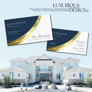 Blue and White with Decorative Gold Decor Stylish Business Card