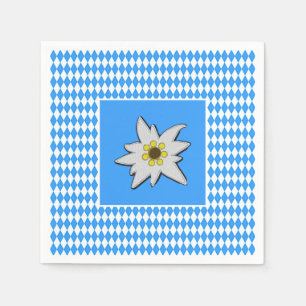 Blue and White with Edelweiss Oktoberfest Napkin