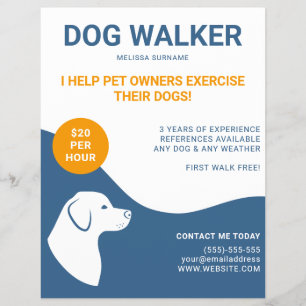 Blue And White With Orange Dog Walker Template Flyer