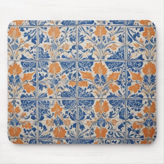 Blue And White With Orange Tiles Mouse Pad (Front)