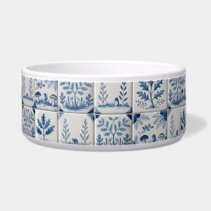 Blue and white woodland tile cat or dog bowl