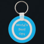 Blue And White World's Best Opa Keychain<br><div class="desc">This keychain for your Dutch or German grandfather features an aqua blue and white background with "World's Best Opa" written in light grey lettering. Nice Father's Day gift. You can personalise this keychain by using the "Personalise This Template" area on the right-hand column of this page.</div>