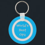 Blue And White World's Best Opa Keychain<br><div class="desc">This keychain for your Dutch or German grandfather features an aqua blue and white background with "World's Best Opa" written in light grey lettering. Nice Father's Day gift. You can personalise this keychain by using the "Personalise This Template" area on the right-hand column of this page.</div>