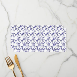 Blue and white wrapping paper featuring a graphic  menu