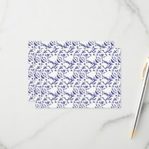 Blue and white wrapping paper featuring a graphic  RSVP card