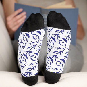 Blue and white wrapping paper featuring a graphic socks