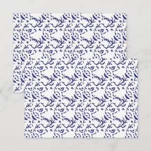 Blue and white wrapping paper featuring a graphic  thank you card
