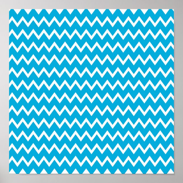 Blue and White Zigzag Pattern Poster (Front)