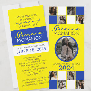Blue and Yellow 9 Photo Graduation Announcement