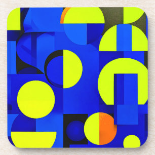 Blue and yellow abstract blocks coaster