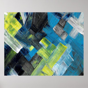 Blue and Yellow Abstract Brushstroke Geometric Poster