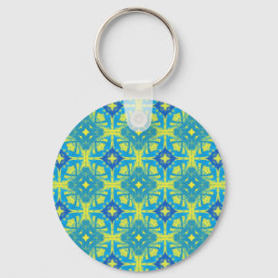 Blue and Yellow Abstract Key Ring