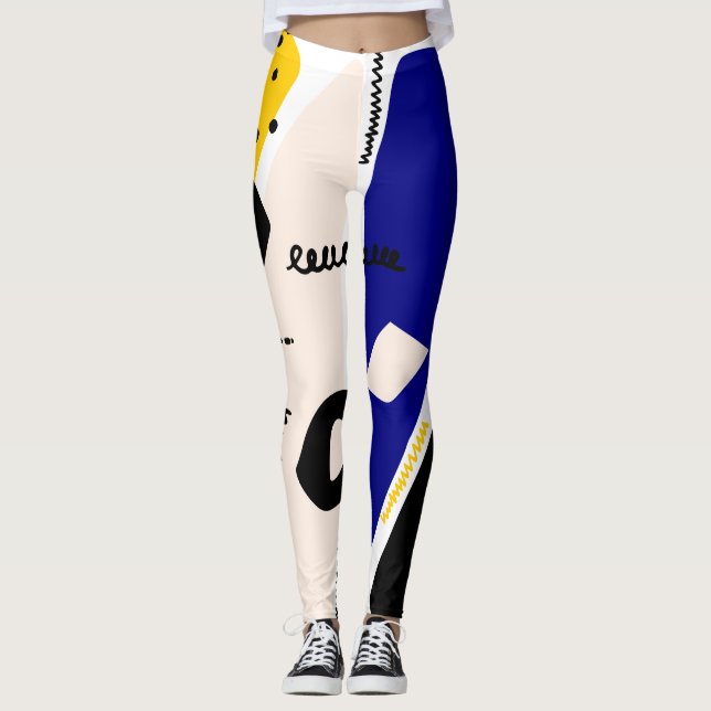 Blue and Yellow Abstract Print Leggings (Front)