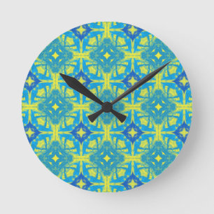 Blue and Yellow Abstract Round Clock