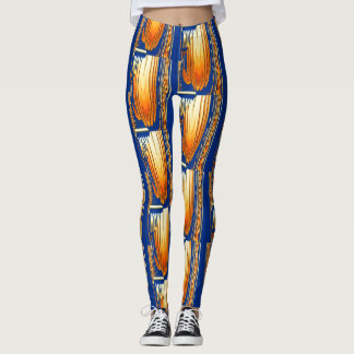 blue and yellow abstract watercolor pattern art leggings