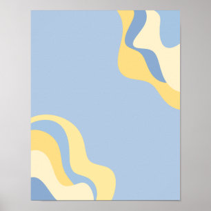 Blue and Yellow Abstract Wave Wall Art Print